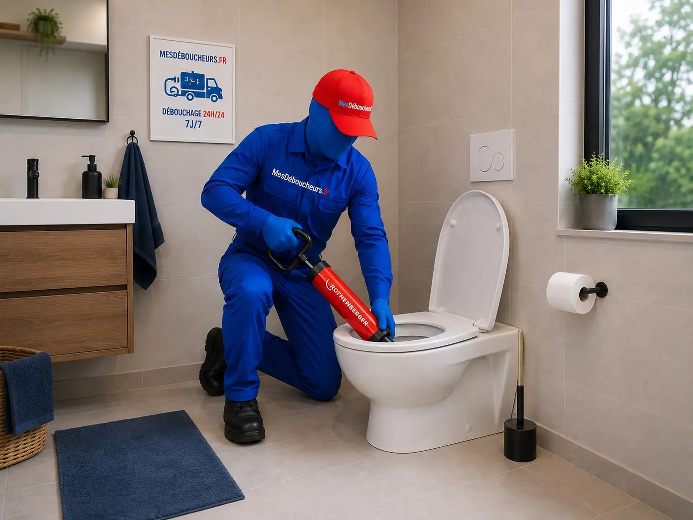 Sam débouche un WC avec une pompe manuelle professionnelle MesDéboucheurs.fr