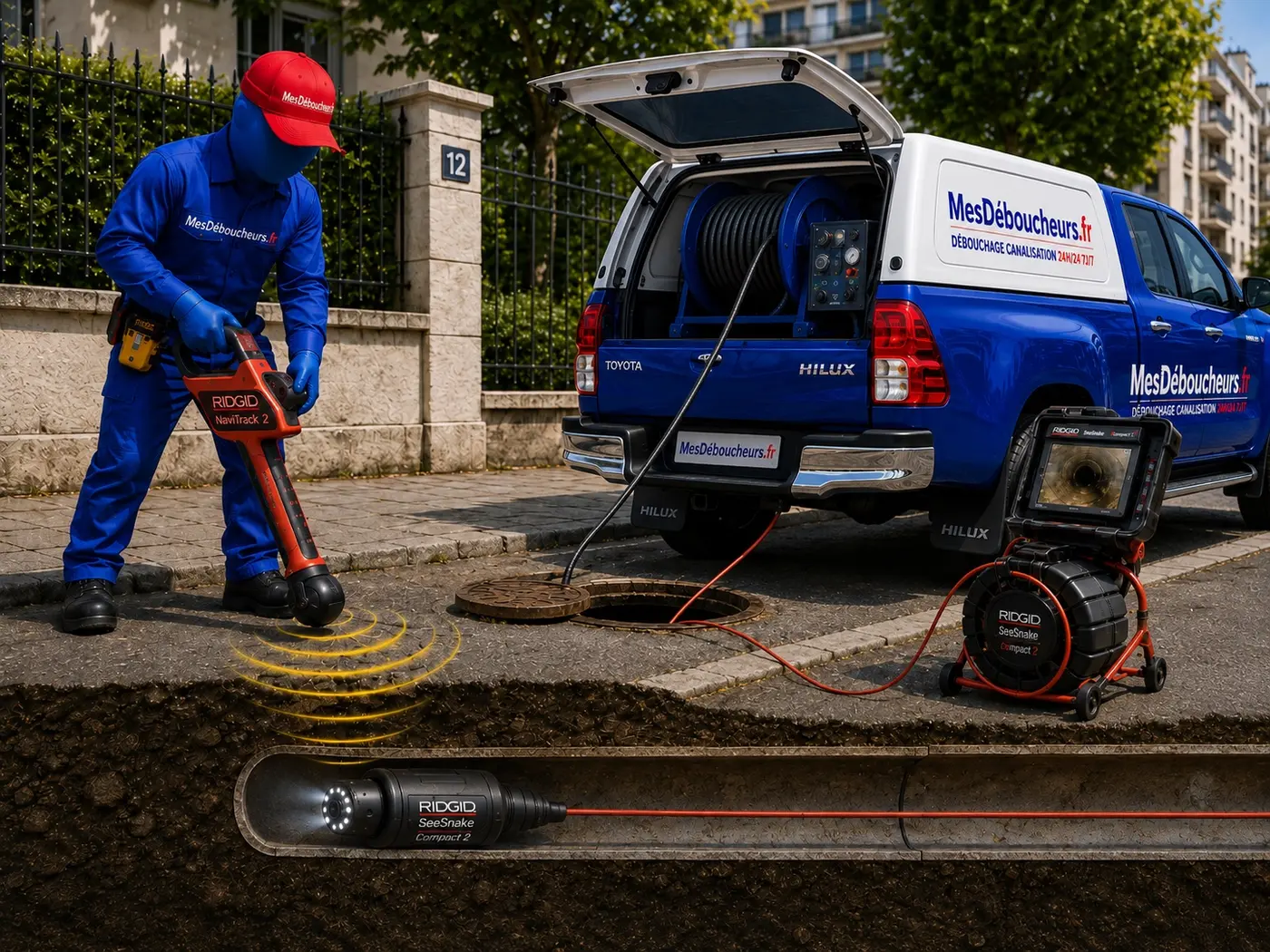Sam localise une caméra ITV dans une canalisation enterrée à l’aide d’un localisateur de sonde
